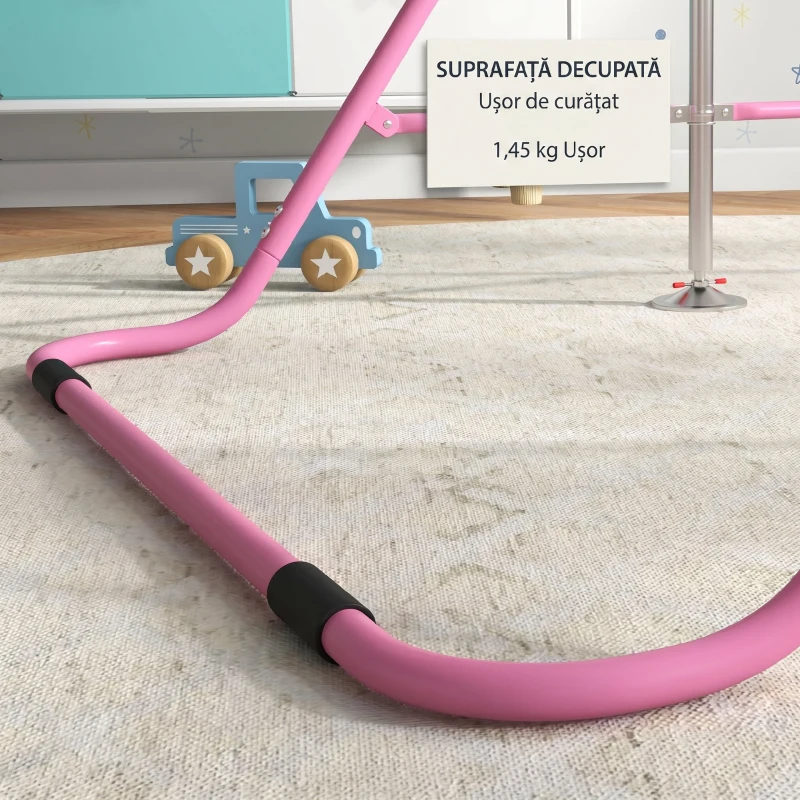 HOMCOM Bară de tracțiuni pliabilă pentru copii 3-8 ani, cu înălțime reglabilă din oțel, 154x106.2x88.5-128.5cm, roz