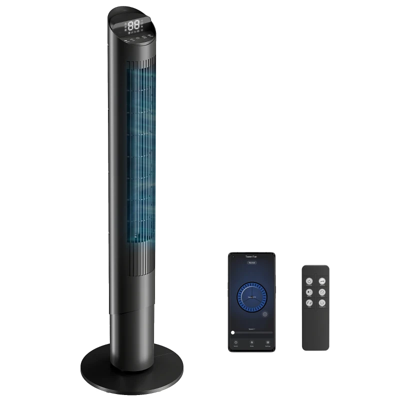HOMCOM Tower Fan with WiFi App Control Standing Floor Cooling Fan Remote Control 101.8 cm Black