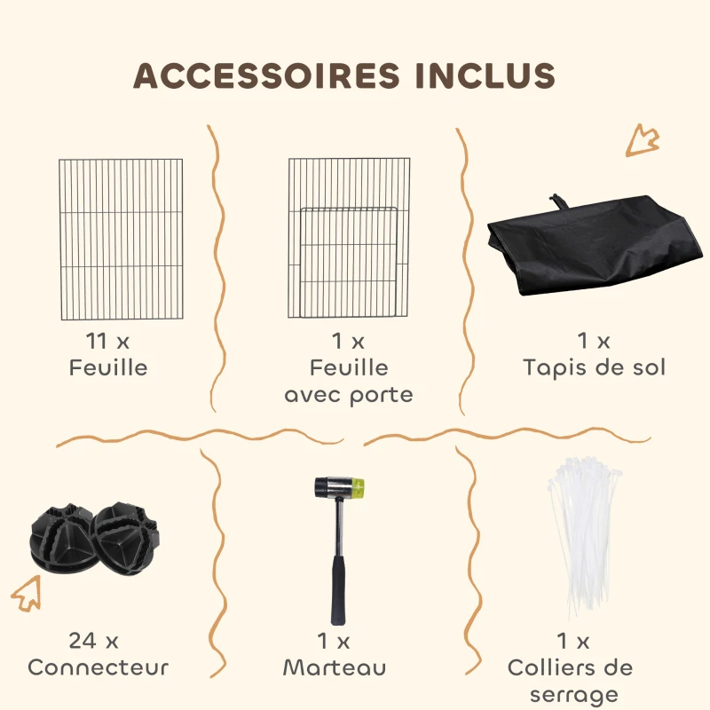 PawHut Enclos pour petits animaux, cage à lapin modulable 12 panneaux avec tapis étanche, en acier, 120 x 60 x 40 cm, noir