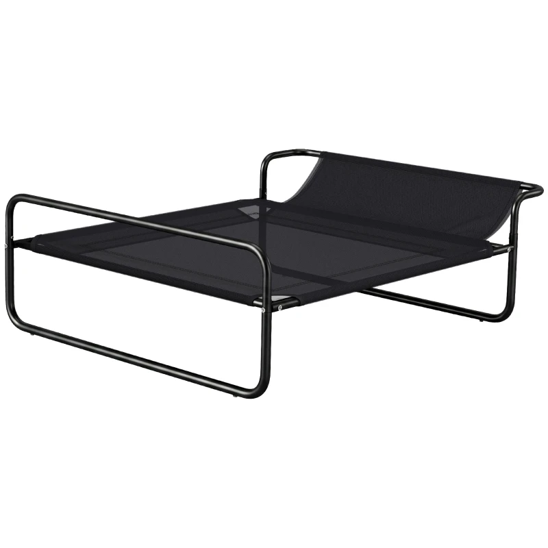 PawHut Lit surélevé pour chiens animaux de compagnie avec appui-tête tissu micro-perforé 91 x 69 x 29 cm noir