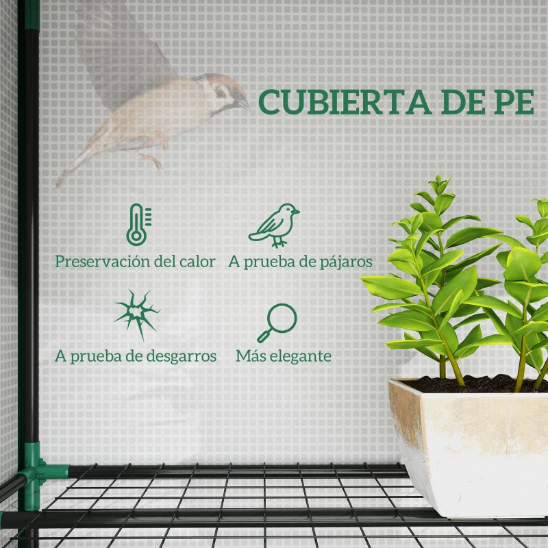 Outsunny Invernadero de Exterior de 3 Niveles con Puerta Enrollable con Cremallera 9 Estantes Cubierta de PE 215x46x151cm Blanco