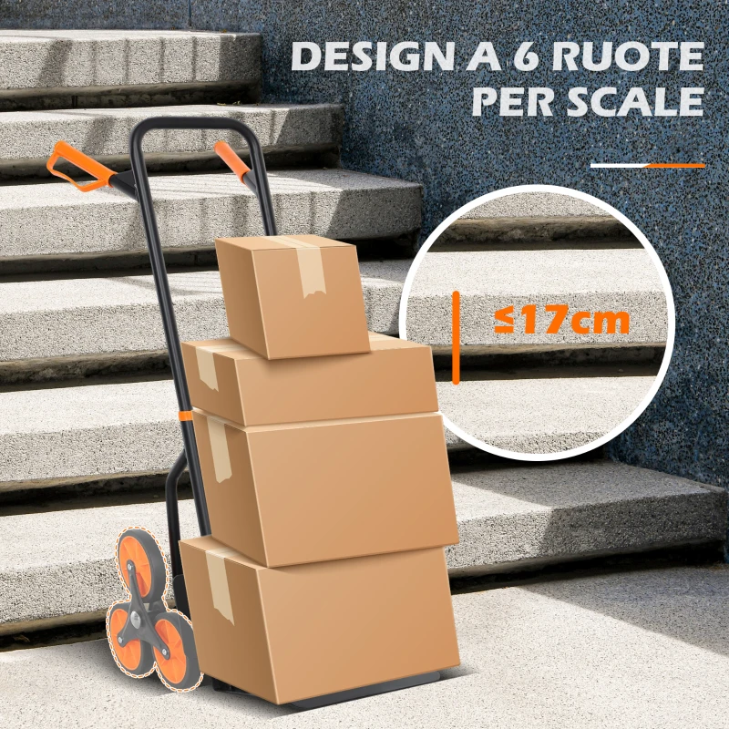 DURHAND Carrello Portapacchi per Scale 6 Ruote, Pieghevole, Portata 120kg, in Acciaio, per Trasloco, Giardinaggio, Arancione