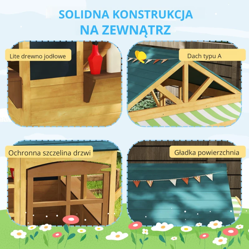 AIYAPLAY Wooden Playhouse for Kids Outdoor, Foldable Wendy House with Windows, Working Door, Service Stations, Rain Capes, Kids Garden Toys for 3-8 Years