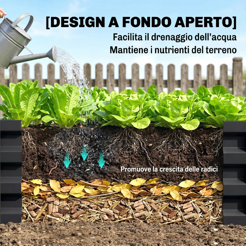 Outsunny Letto per Orto Rialzato a Fondo Aperto con Rivestimento, in Acciaio Zincato, 120x120x30 cm, Grigio