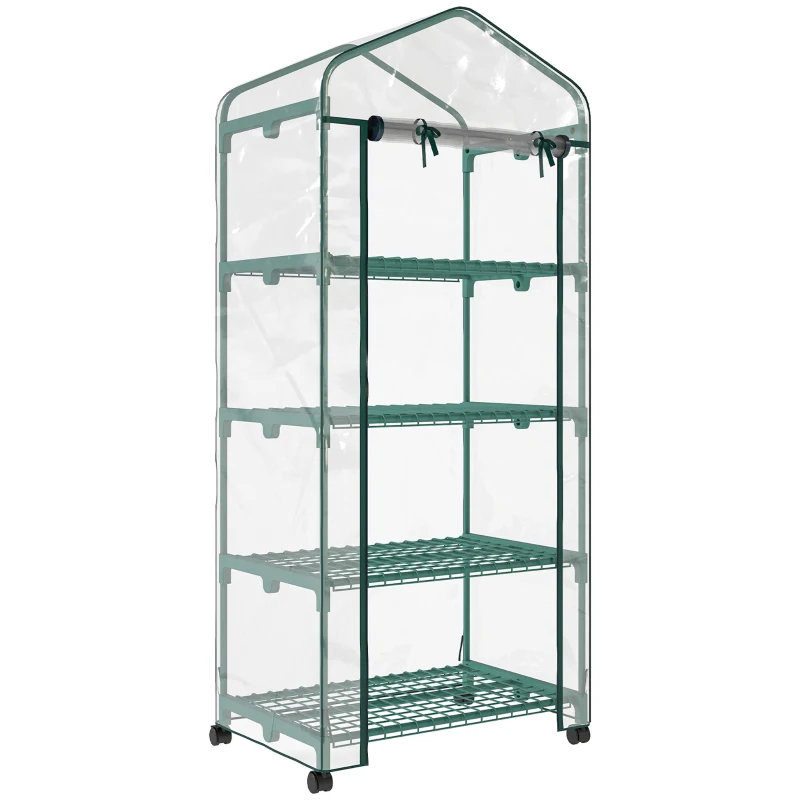 Outsunny Serre de jardin avec étagères 4 niveaux, serre de balcon, bâche renforcée, châssis en acier, porte zippée, pour légumes plantes fleurs, intérieur et extérieur, 69 x 50 x 165 cm, transparent