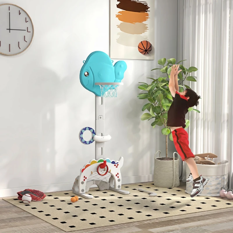 AIYAPLAY Coș de Baschet pentru Copii 5 în 1 cu Înălțime Reglabilă, Poartă de Fotbal și Golf, Vârsta 3-6 Ani