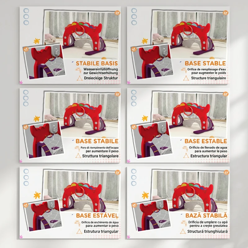 AIYAPLAY Coș de baschet pentru copii 5 în 1 cu înălțime reglabilă, poartă de fotbal și golf, vârsta 3-6 ani, roșu