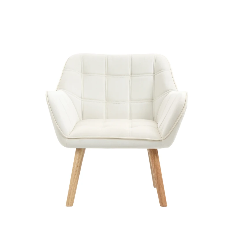 HOMCOM Fotoliu de design scandinav din lemn si catifea de culoare crem, pentru sufragerie sau birou, 67x61,5x71cm