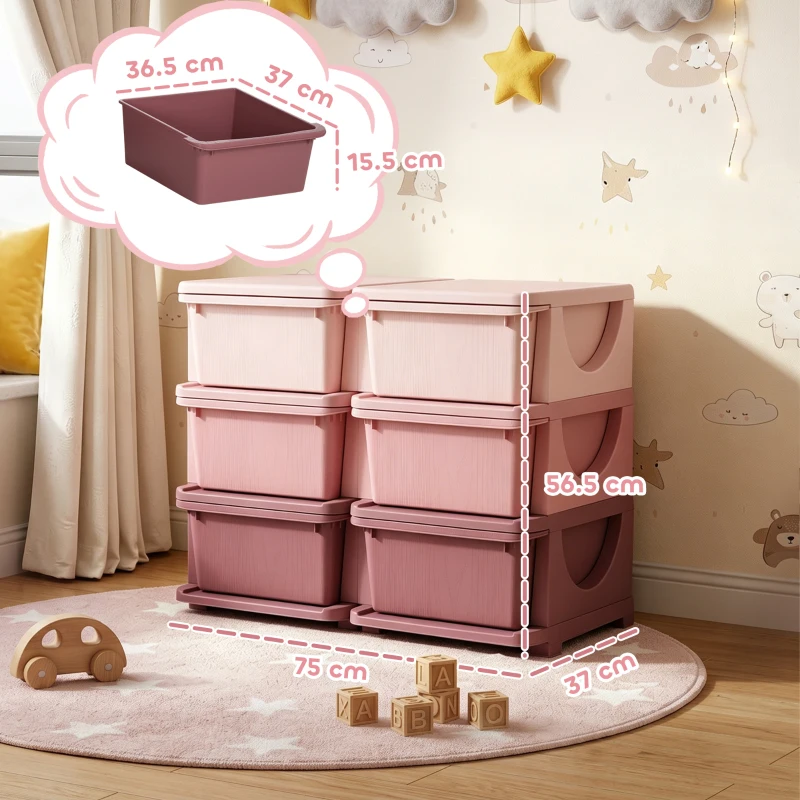 HOMCOM Kids Storage Unit, with Six Drawers - Pink