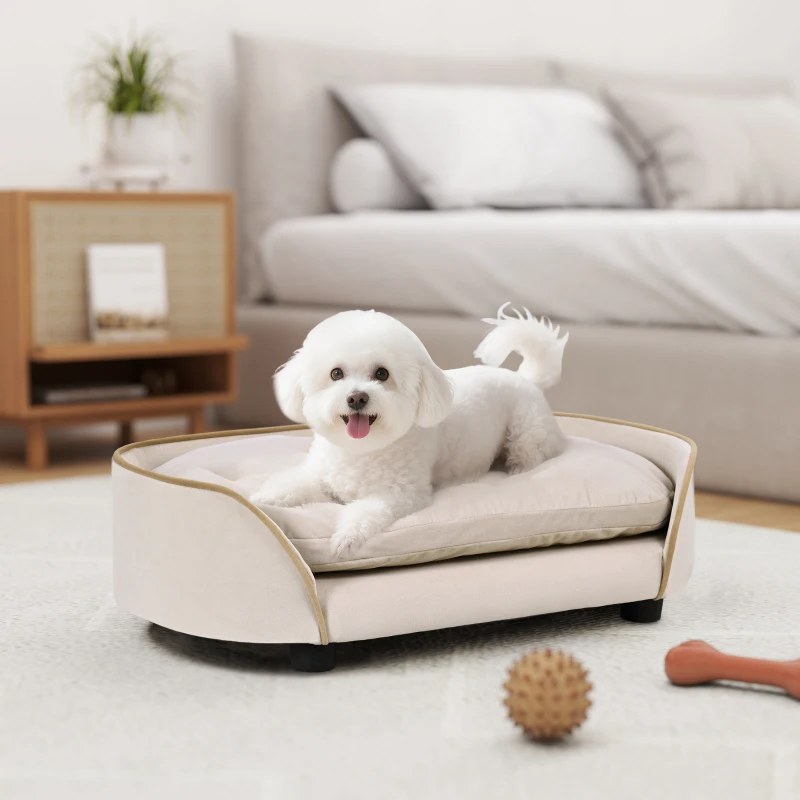 PawHut Canapé pour chien canapé pour animal de compagnie avec coussin amovible et housse lavable 66 x 43 x 19,5 cm beige