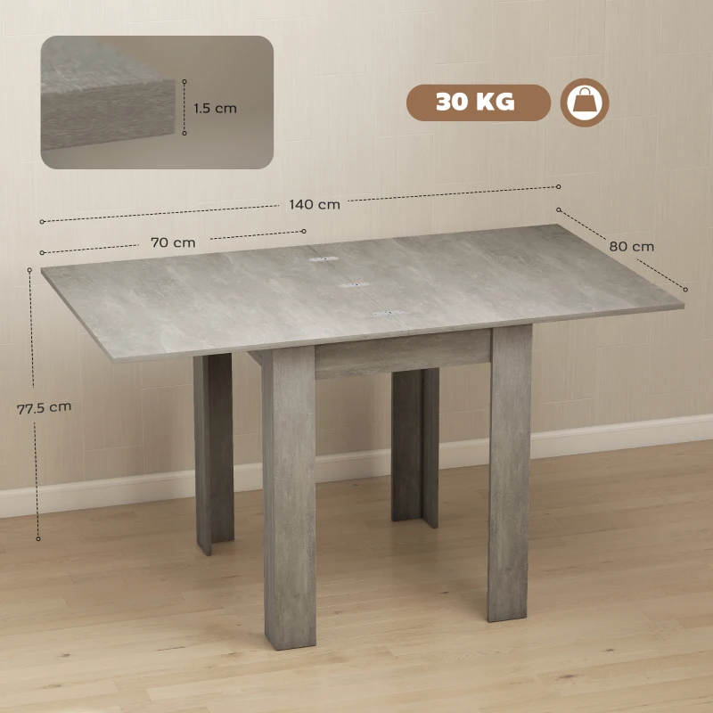 HOMCOM Tavolo da Pranzo Allungabile per 4-6 Persone in Legno e Acciaio, 140x80x77.5 cm, Grigio e color Legno
