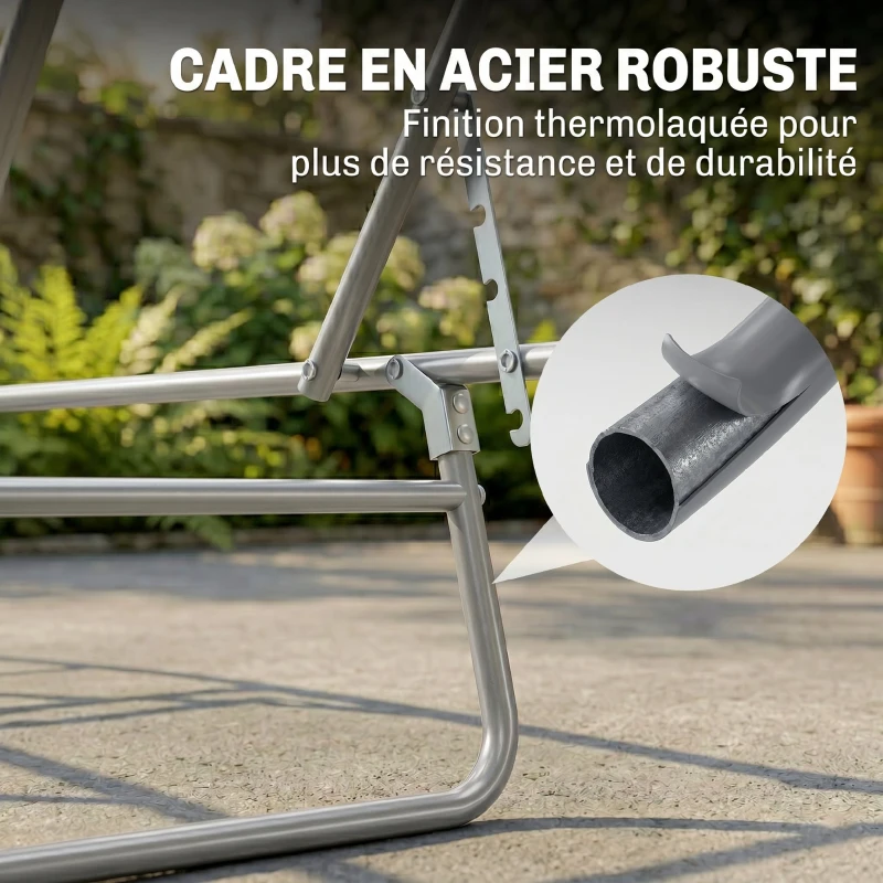 Outsunny Transat bain de soleil pliable chaise longue pliante dossier inclinable multi-positions 187 x 58 x 36 cm gris clair