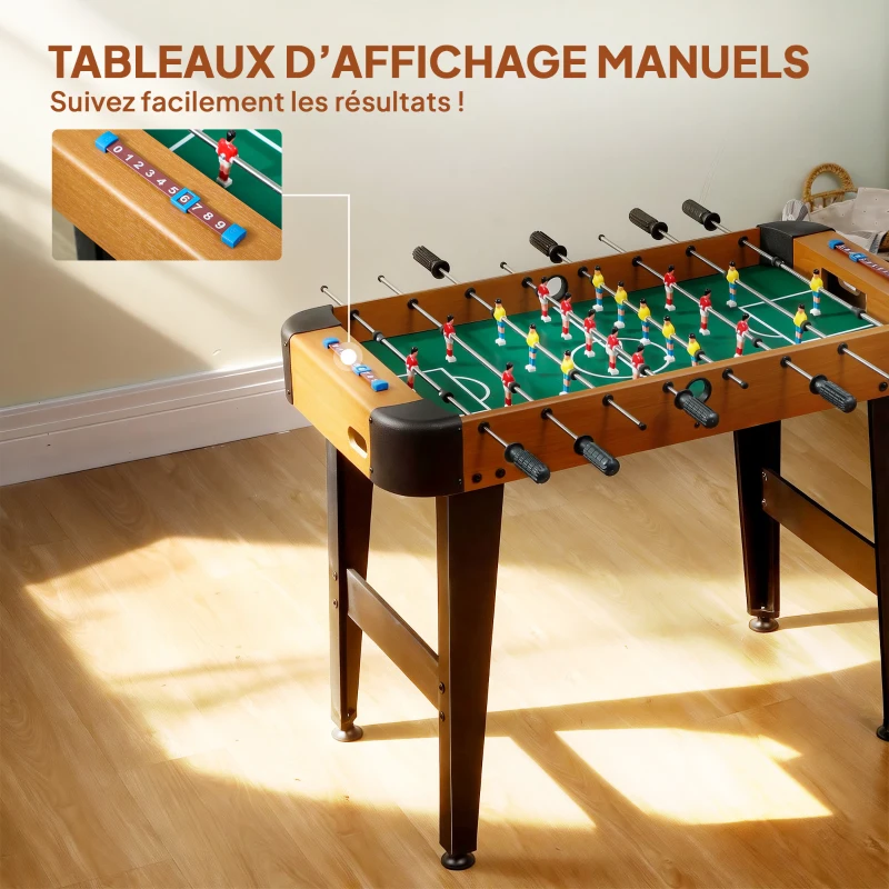 SPORTNOW Baby-foot 92 cm, 22 joueurs, 2 balles, compteurs manuels, poignées antidérapantes, marron