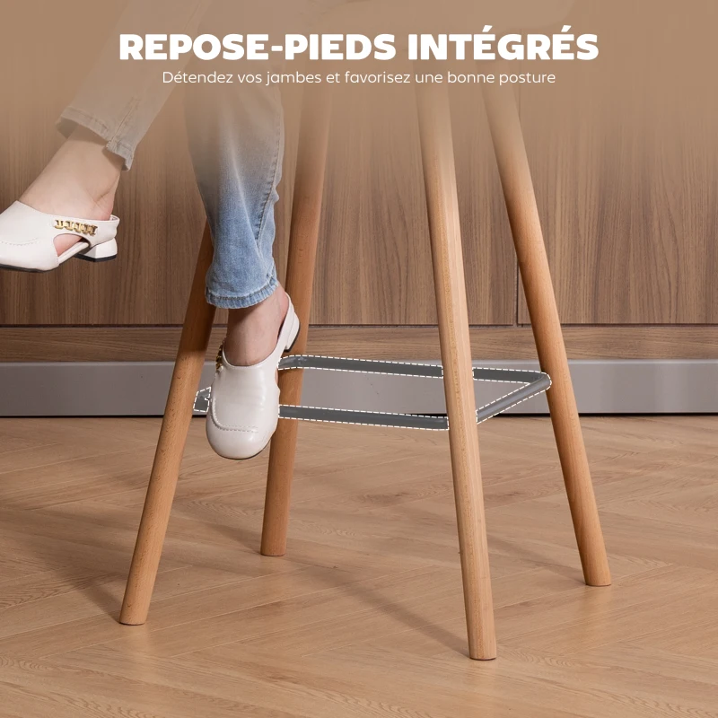 HOMCOM Lot de 2 tabourets de bar, chaises de bar, assise rembourrée, dossier et repose-pieds, 48 x 48 x 99,5 cm, gris