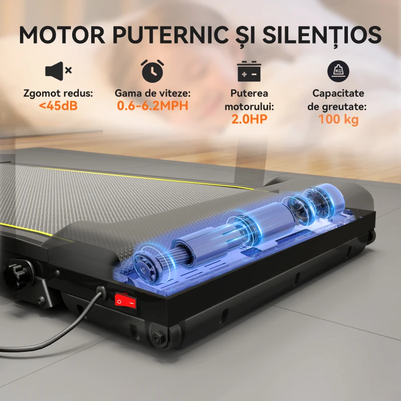 SPORTNOW Bandă de Alergat Pliabilă cu Inclinare Reglabilă, Viteză 1-10 km/h, Display LED și Telecomandă, Negru