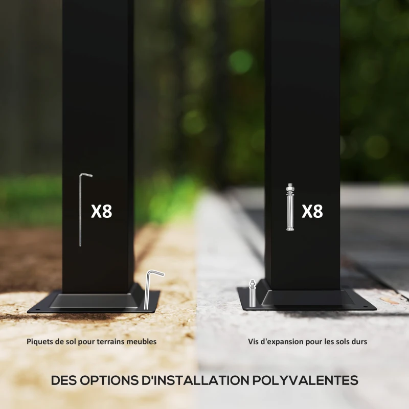 Outsunny Pergola de jardin exterieur 3 x 3 m avec toit rétractable et fixation magnétique, abri soleil UPF30+, gris