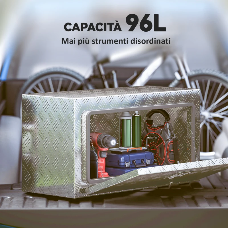 HOMCOM Cassetta degli Attrezzi da 96L in Alluminio con Serratura, 2 Chiavi e Maniglia Laterale, 76.2x35.5x40.6 cm, Argento
