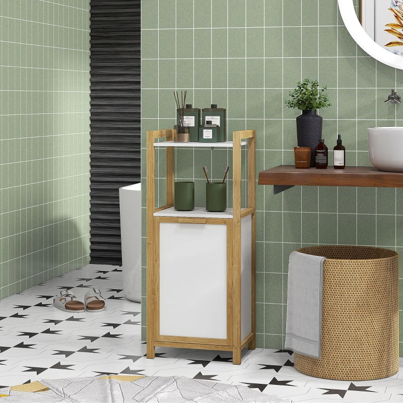 HOMCOM Meuble sur pied en bambou panier à linge salle de bain gain de place - 2 étagères - dim. 40L x 30l x 86,5H cm