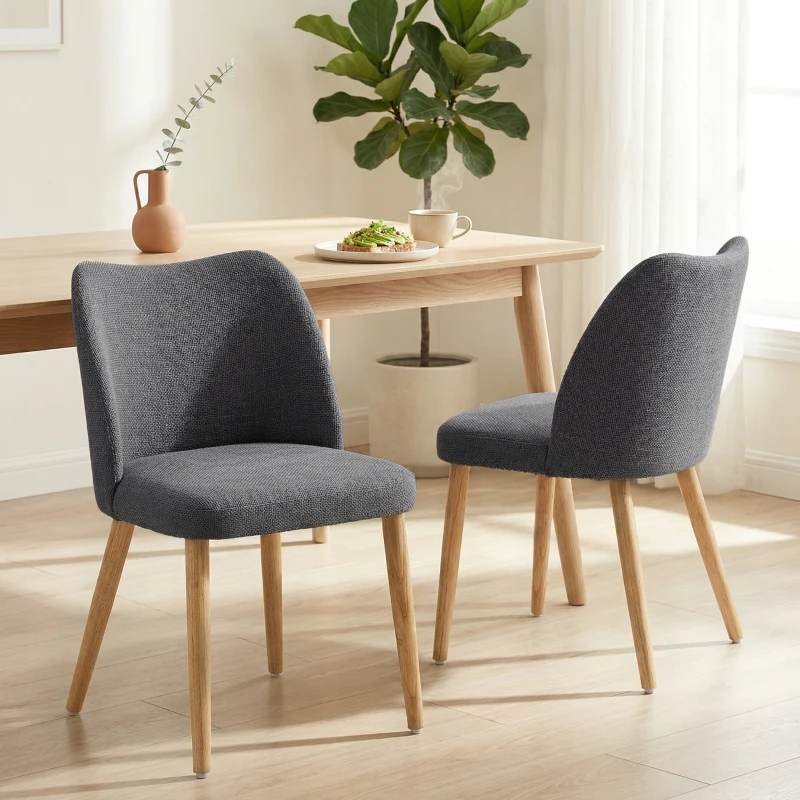 HOMCOM Conjunto de 2 Cadeiras de Cozinha Nórdicas Estofadas em Linho Encosto Curvo Assento Acolchoado Pernas de Madeira Cinza Claro