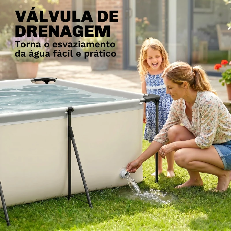 Outsunny Piscina Desmontável Tubular 394,5x208,3x80,5 cm 6075 L Retangular com Estrutura Metálica para 4-6 Pessoas Cinza