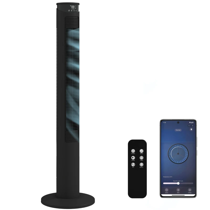 HOMCOM Tower Fan with WiFi Control Standing Floor Fan with Remote Control 116 cm Black