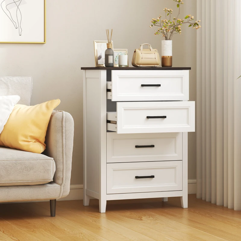 HOMCOM Cómoda Dormitorio Estrecho y Alto con Encimera Efecto Madera Cajonera para Espacios Pequeños 60x35x87 cm Blanco