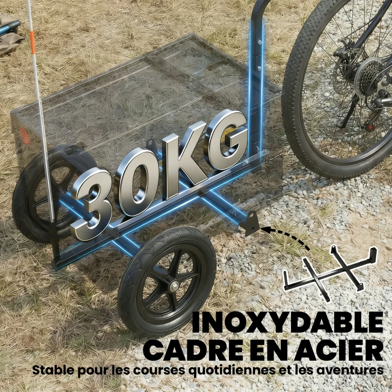 SPORTNOW Remolque Bicicleta, Remolque Cargo 65L con Caja de Almacenamiento Plegable y Tapa, Ruedas Neumáticas de Liberación Rápida