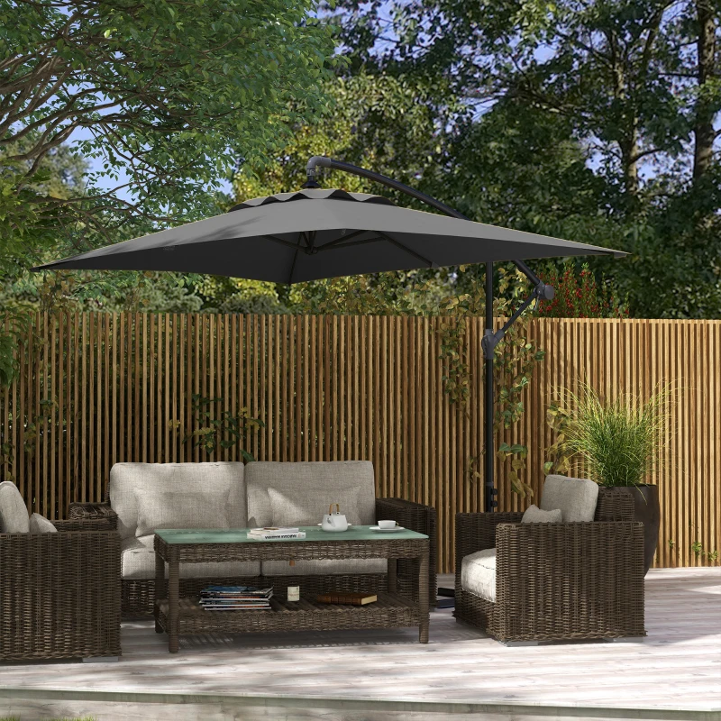 Outsunny Parasol déporté parasol rectangulaire extérieur manivelle et 6 baleines acier protection UV dim. 294L x 193l x 250H cm