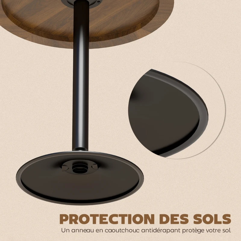 HOMCOM Table de bar ronde 60 cm, table haute cuisine mange-debout avec patins antidérapants, pour cuisine, salon, noyer