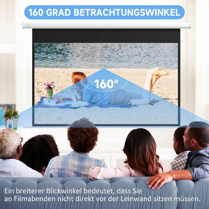 HOMCOM Ecran pentru proiector 84" 16:9 motorizat cu telecomandă, 215x8x140cm, alb