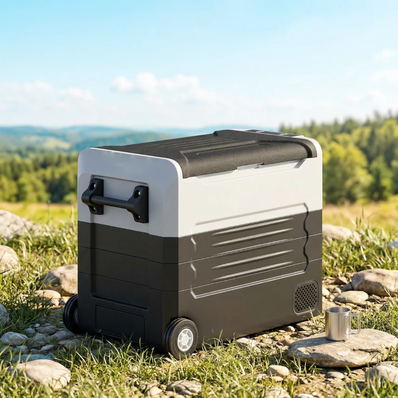 Outsunny Caixa Frigorífica com Compressor 50 L -20℃-20℃ Caixa Frigorífica Elétrica com Controlo de Temperatura de Dupla Zona APP LED Proteção de Bateria Pega Dobrável