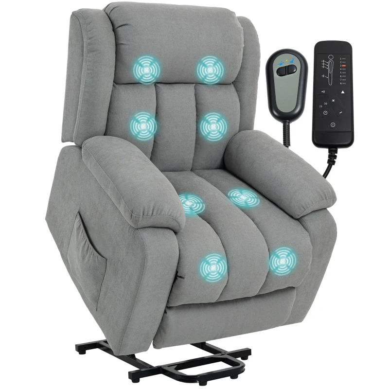 HOMCOM Power Lift Recliner Chair with Vibration Massage, Lift Chair for Elderly with Footrest, Remote, Side Pocket, Light Grey