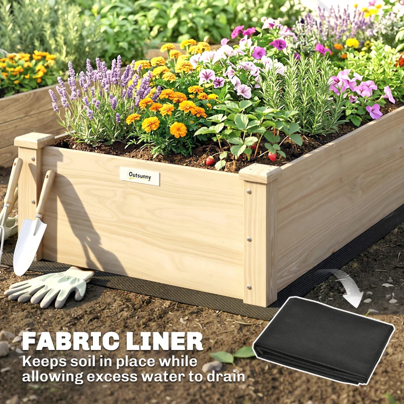 Outsunny Pat pentru Grădină Ridicat din Lemn de Brad cu Fund Deschis și 2 Secțiuni Separate, 244x61,5x27cm