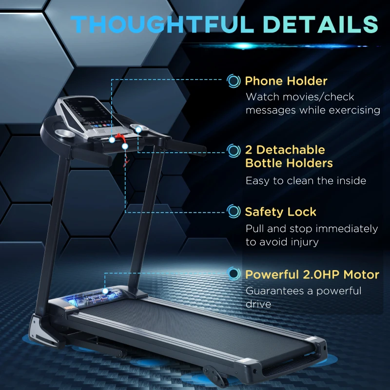 HOMCOM Folding Treadmill, Compact Running Machine with LED Display, Drink & Phone Holder for Home Workout