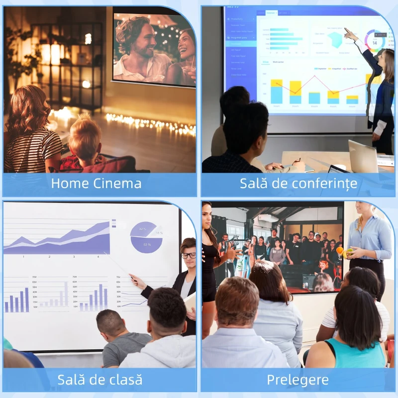 HOMCOM Ecran pentru proiector 84" 16:9 motorizat cu telecomandă, 215x8x140cm, alb