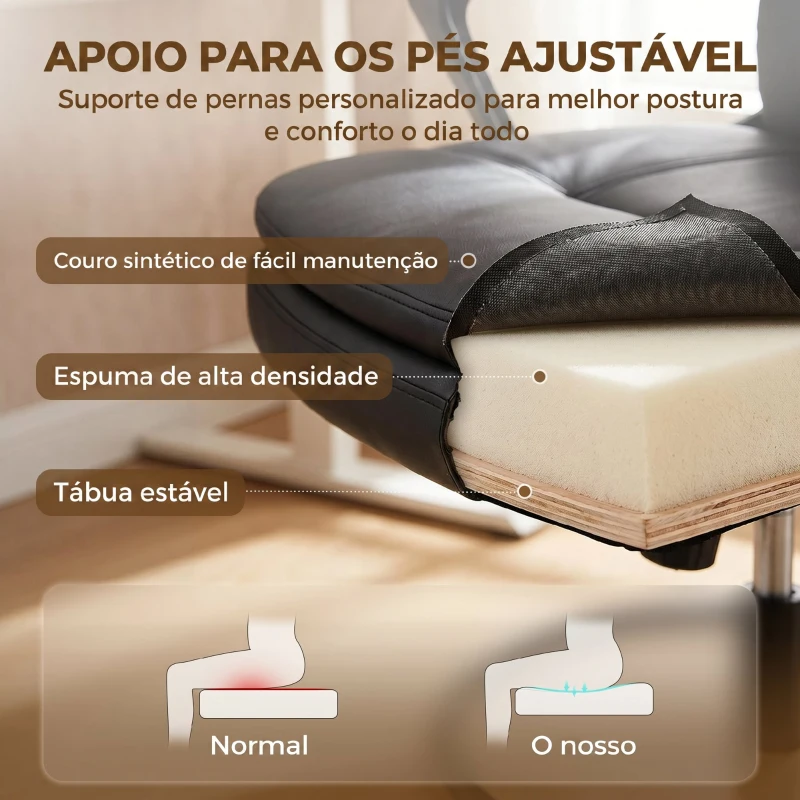 HOMCOM Cadeira de Desenho Cadeira de Escritório Ergonómica Giratória com Altura e Descanso para os Pés Ajustável Preto