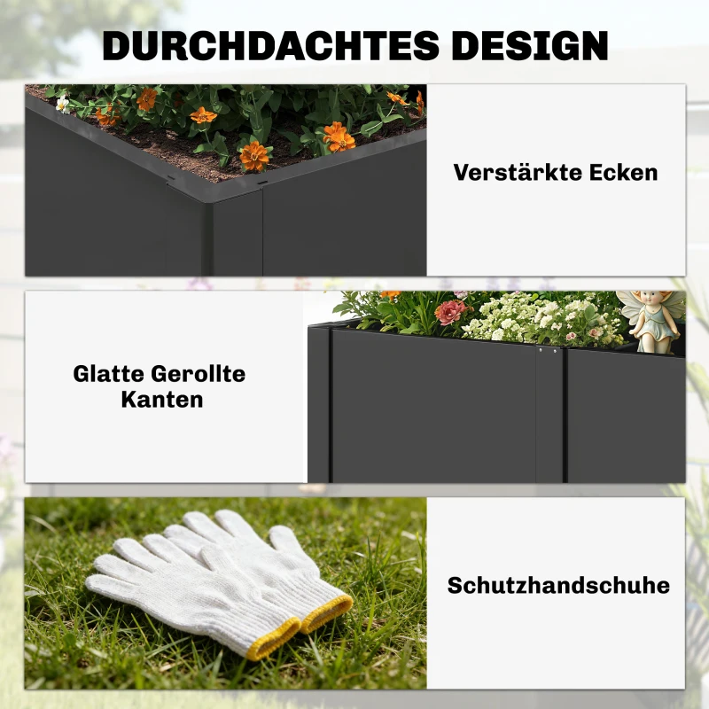 Outsunny Hochbeet aus galvanisiertem Stahl, 150 x 53 x 55 cm, Outdoor-Pflanzkasten mit Trennwand, Schwarz