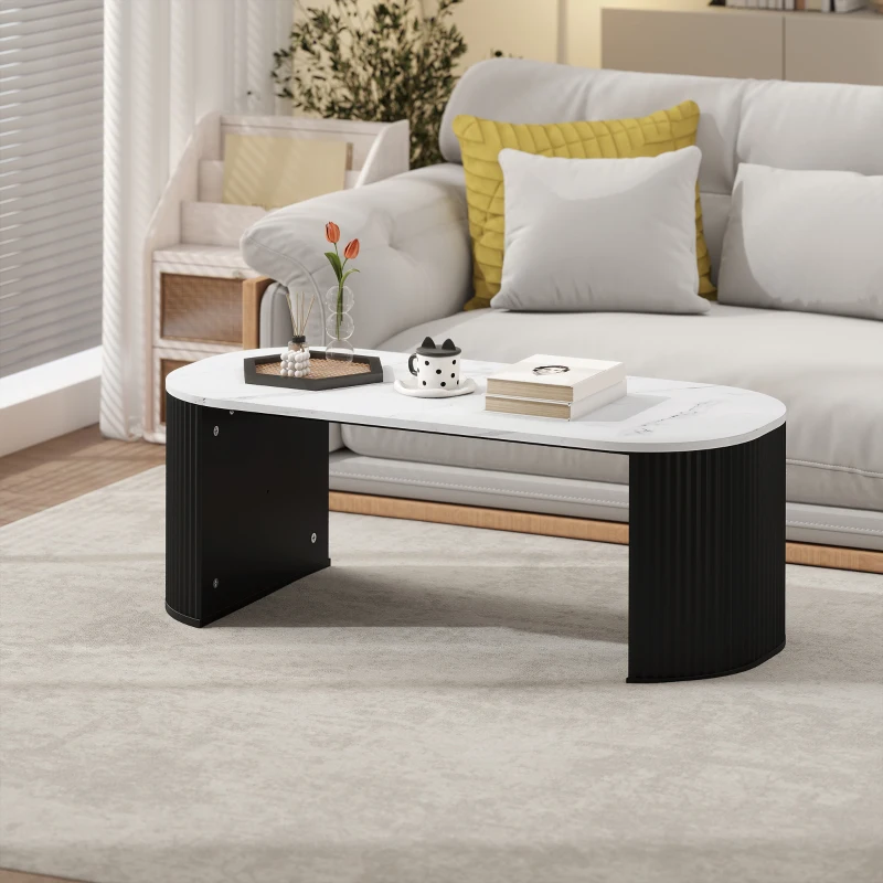 HOMCOM Table basse ovale, table d'appoint aspect effet marbre, coins arrondis pieds épais, 110 x 50 x 40 cm, noir