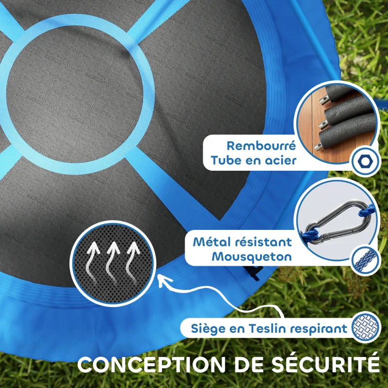 AIYAPLAY Balançoire nid d'oiseau, balançoire pour 2 enfants avec cordes réglables en hauteur, siège rond Ø 80 cm, bleu