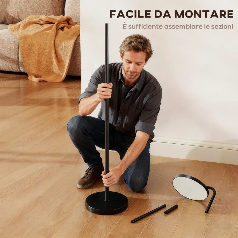 HOMCOM Lampada da Terra LED con Testa Girevole a 350° e Telecomando Magnetico, Regolazione Continua 3000K-6500K, Nero