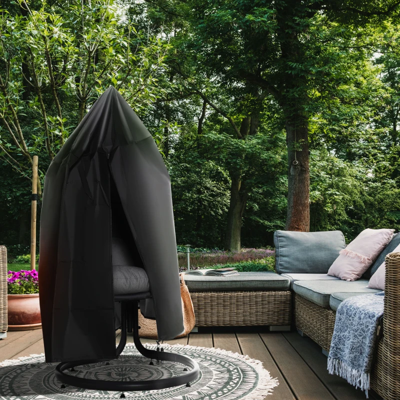 Outsunny Housse de chaise suspendue housse de chaise d'œufs tissu Oxford 210D avec fermeture éclair Ø 115 x 190 cm noir
