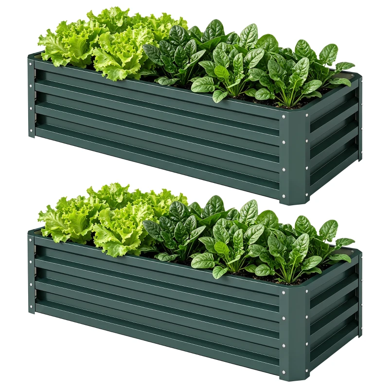 Outsunny Hochbeet Metall 2er-Set, Offener Boden, Für Garten Balkon, 110x50x30cm, Grün