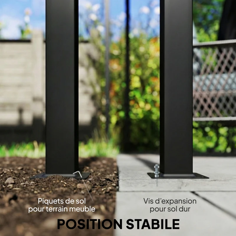 Outsunny Pergola avec 3 toiles coulissantes 3 x 3 x 2,38 m structure acier noir toile polyester haute densité beige