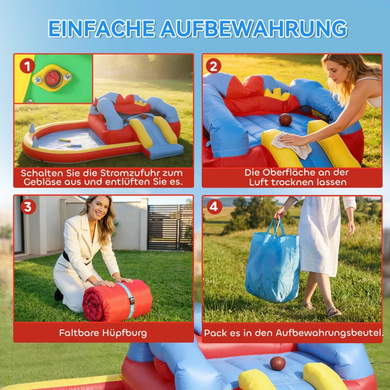 AIYAPLAY Aufblasbar Hüpfburg mit Gebläse Rutsche Trampolin Planschbecken/Bällebad Wasserpistole 342x255x209 cm Blau