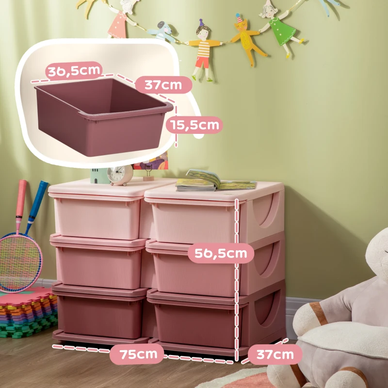 HOMCOM Aufbewahrungsbox für Kinder, Kinder-Aufbewahrungsbox, 3 Schubladen, Rosa