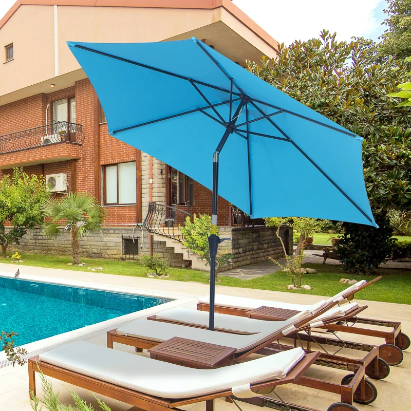 Outsunny 2.6 M Garden Parasol Umbrella with Tilt and Crank, Outdoor Sun Parasol Sunshade Shelter with Aluminium Frame, Blue