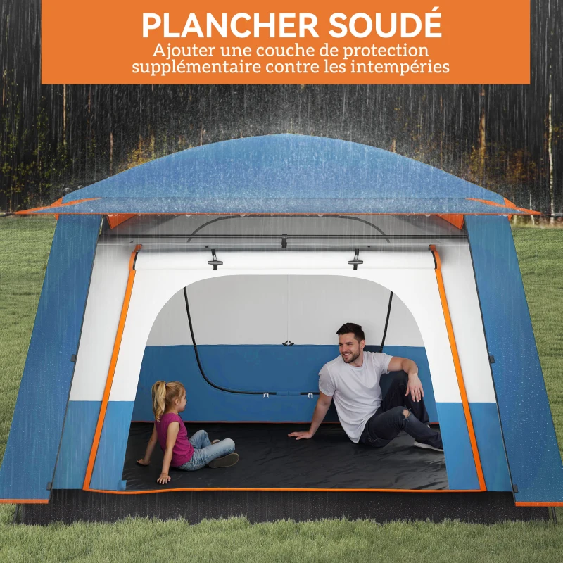 Outsunny Tente de camping familiale 5 personnes, tente tunnel imperméable, portes + fenêtres, 4,3 x 3 x 1,95 m, bleu