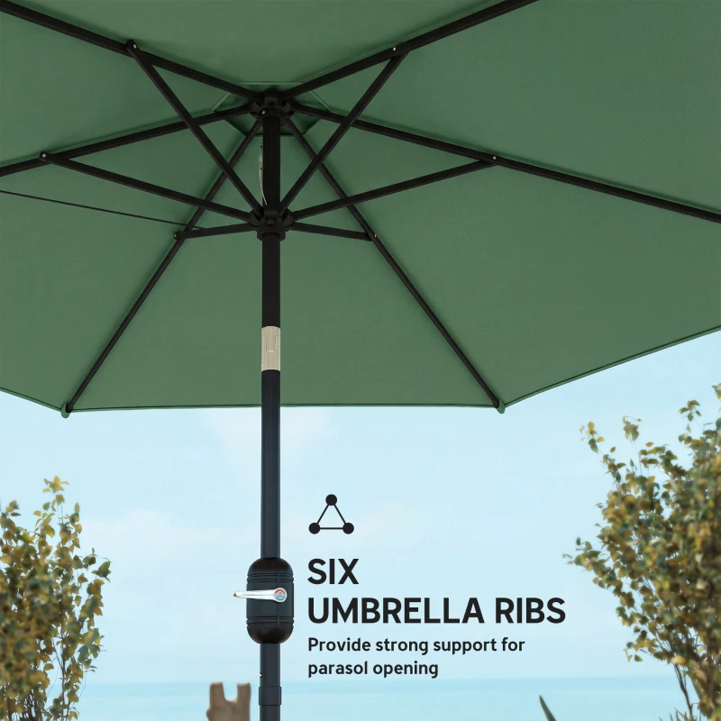 Outsunny 2.6 m Garden Parasol Umbrella with Aluminium Pole, Outdoor Patio Umbrella with Tilt and Crank, Vent, Dark Green