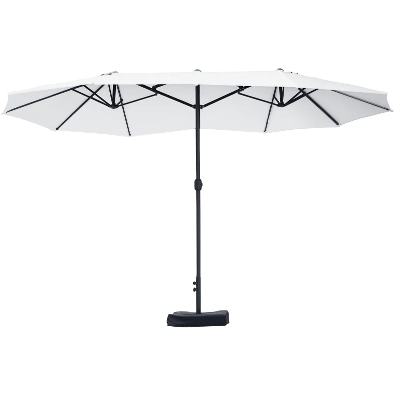 Outsunny Umbrelă Dublă cu 12 Spițe, Bază în Cruce și Manivelă, din Oțel și Poliester, 455x265x238 cm, Bej