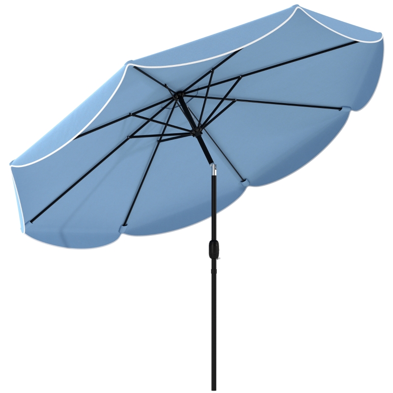 Outsunny Sonnenschirm rund Balkonschirm Strandschirm mit 3-facher Neigung Kurbel 8 Streben Ø265 x 235H cm Himmelblau
